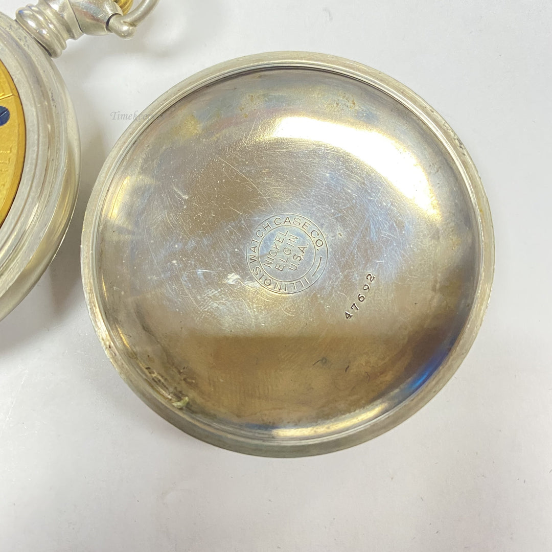 f865 Antique Illinois Watch Co Silver Tone Hand Wind Second Hand Pocket Watch