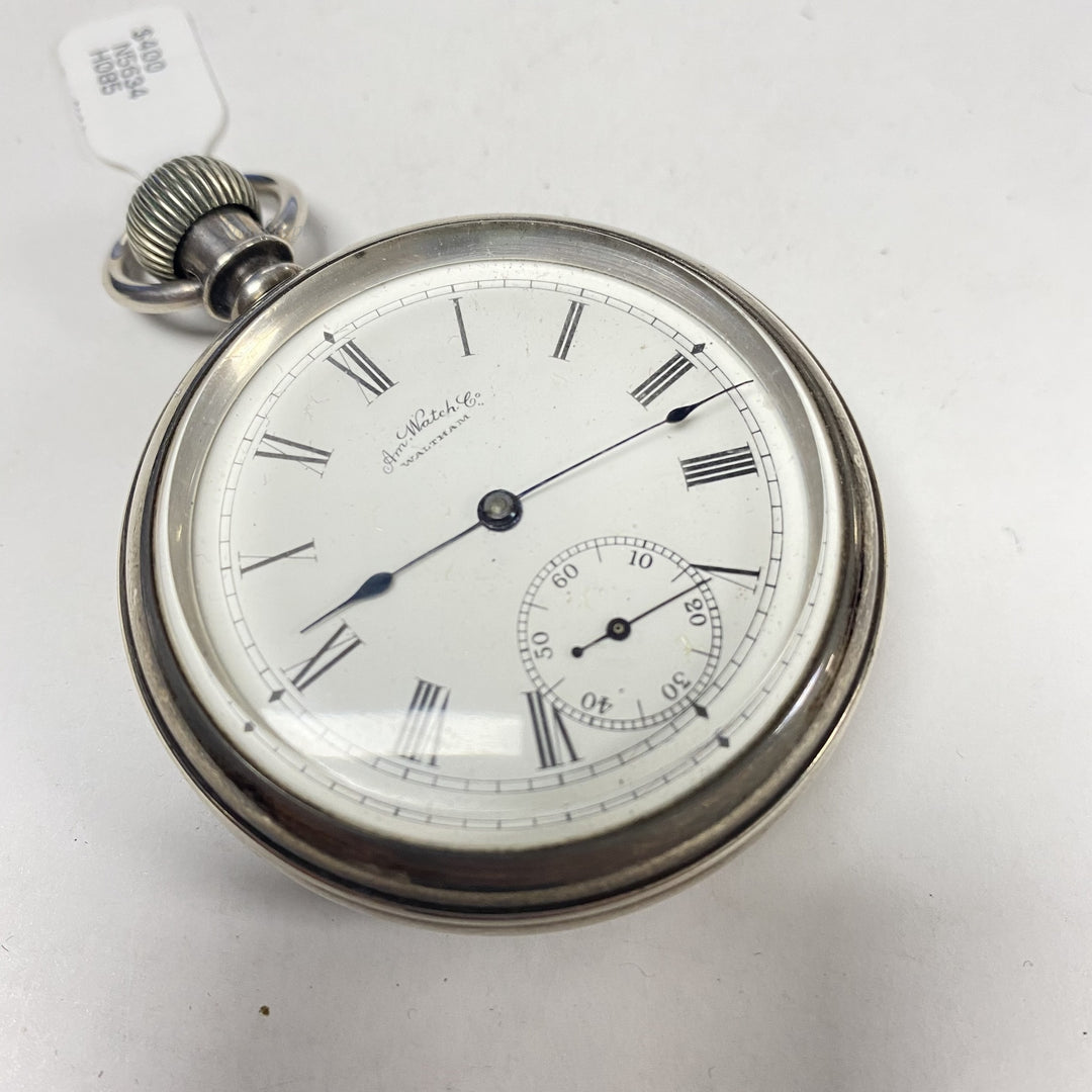 f885 Antique Waltham A.W.Co Silver Tone Mechanical Pocket Watch