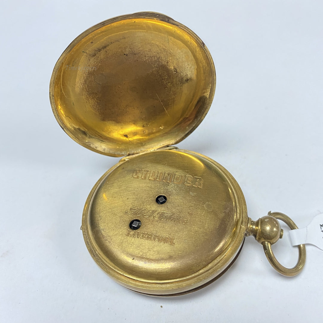 f886 Antique M.J.Tobias Liverpool Gold Tone Mechanical Pocket Watch