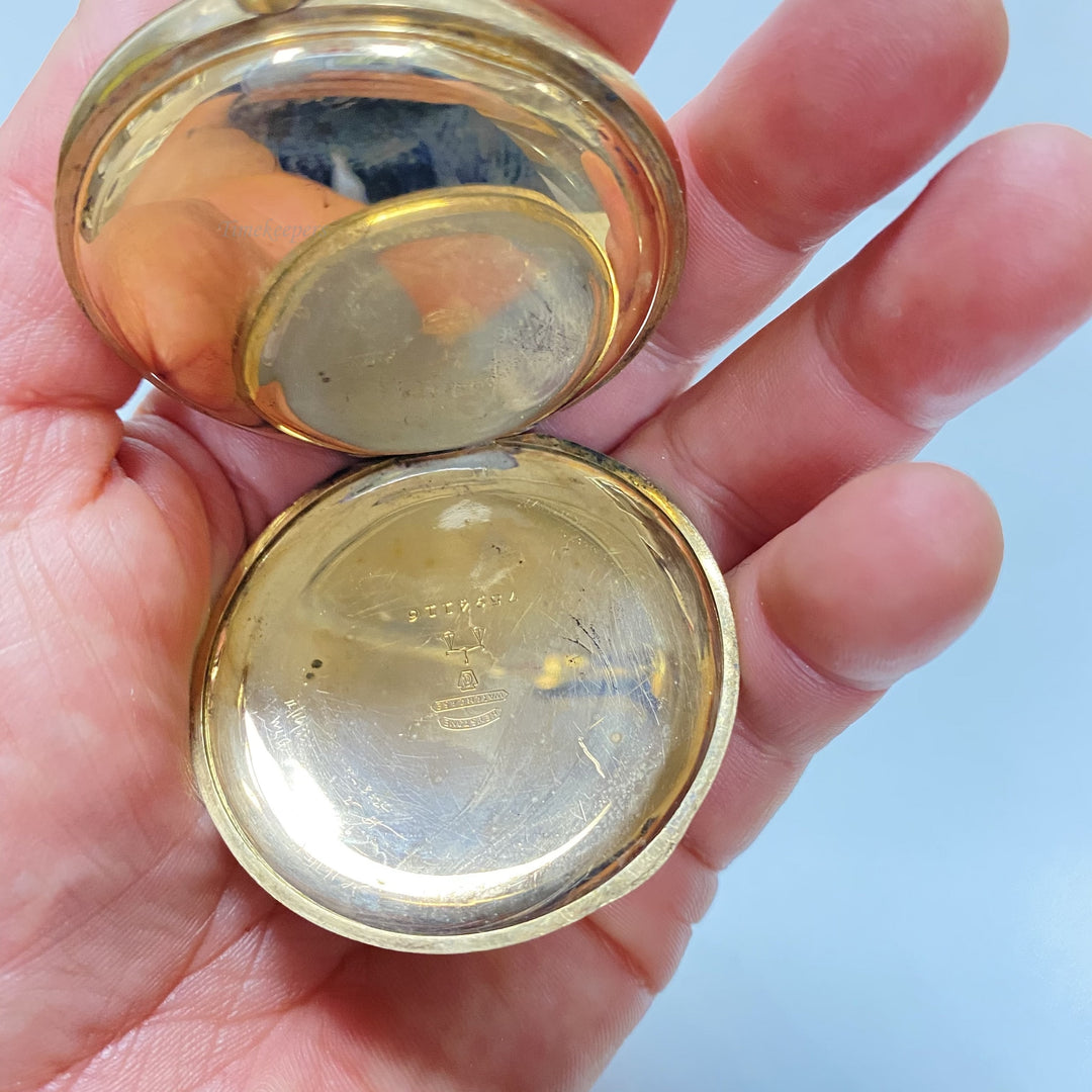 f896 Antique A.W.W.Co Waltham USA Gold Tone Mechanical Pocket Watch