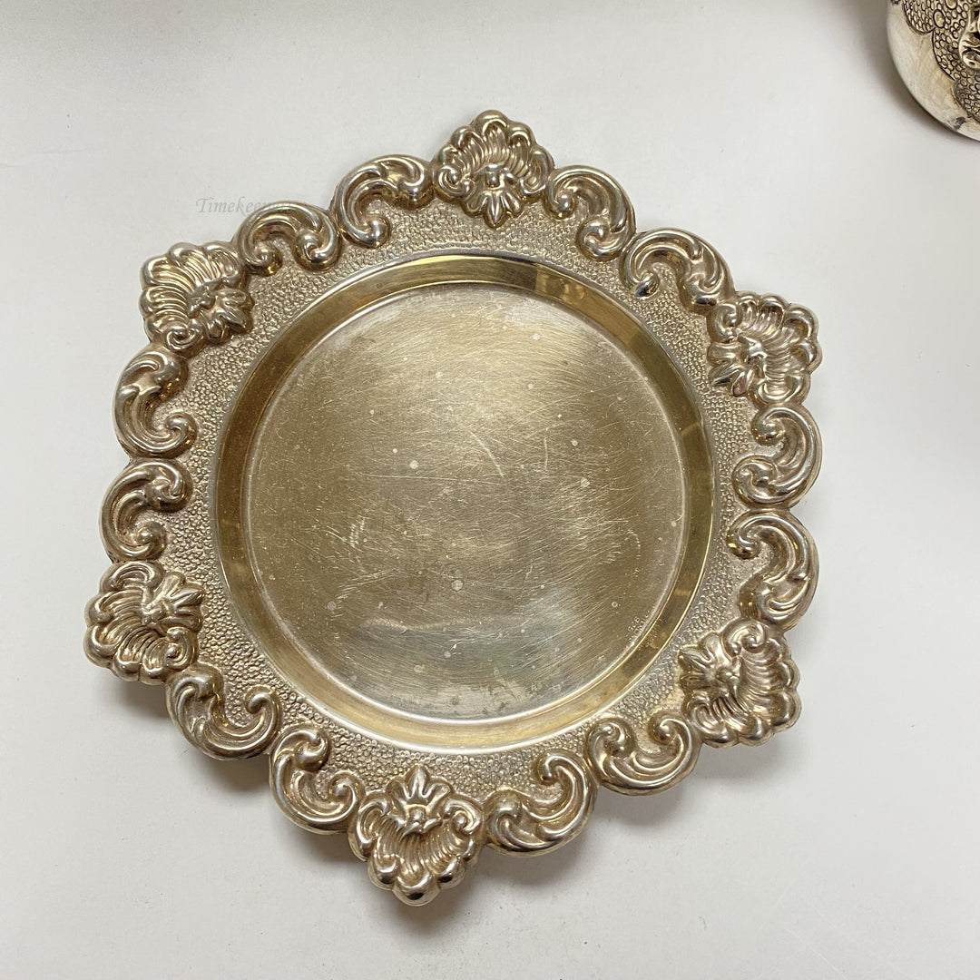 f931 Antique Hazorfim 925 Sterling Silver Israel Carved Wine Cup Plate Set of 2