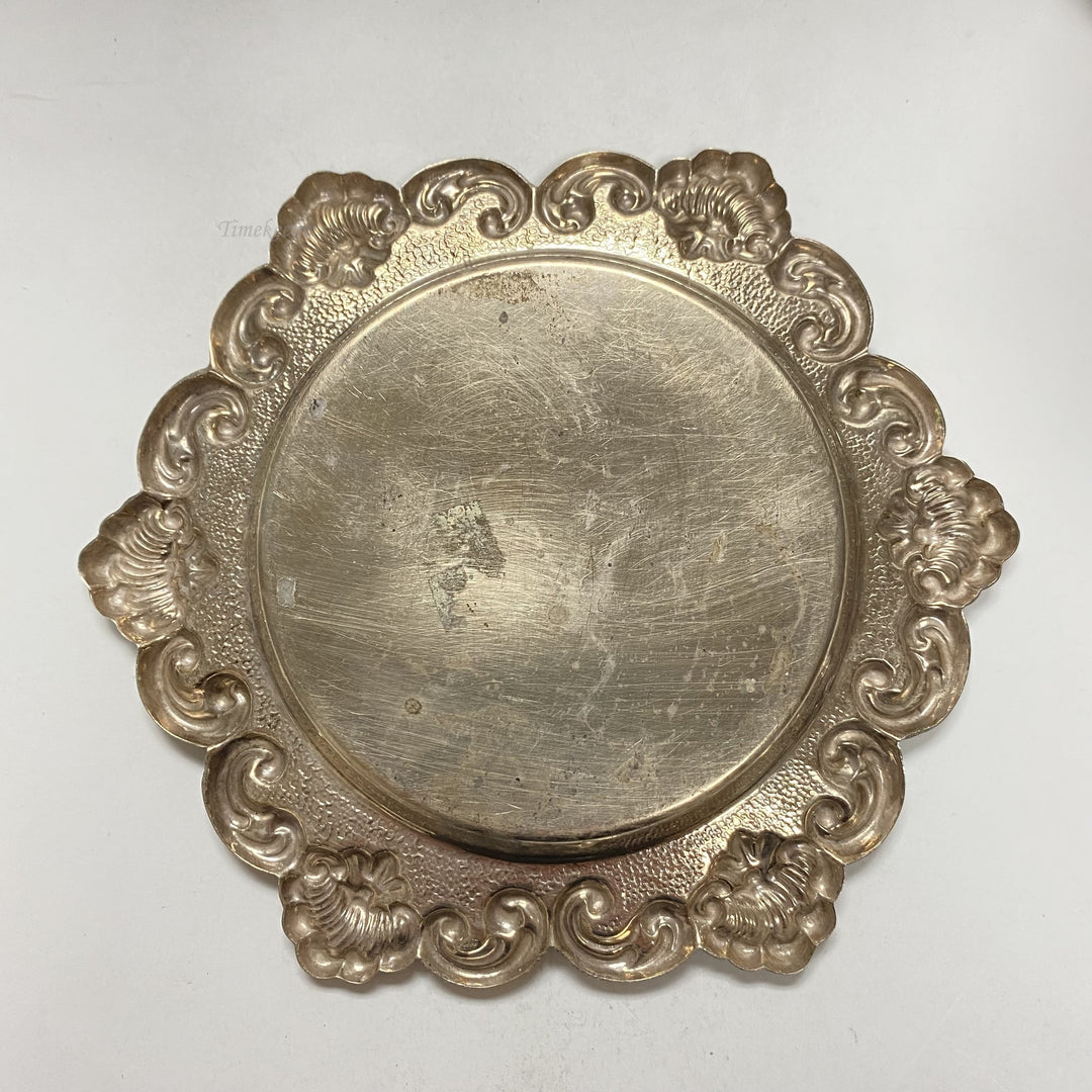 f931 Antique Hazorfim 925 Sterling Silver Israel Carved Wine Cup Plate Set of 2