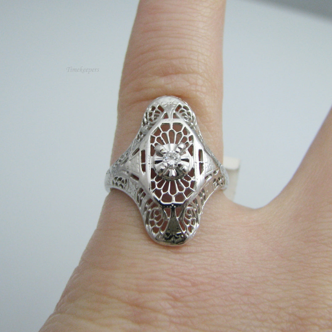 g004 Antique 10kt White Gold Diamond Statement Ring