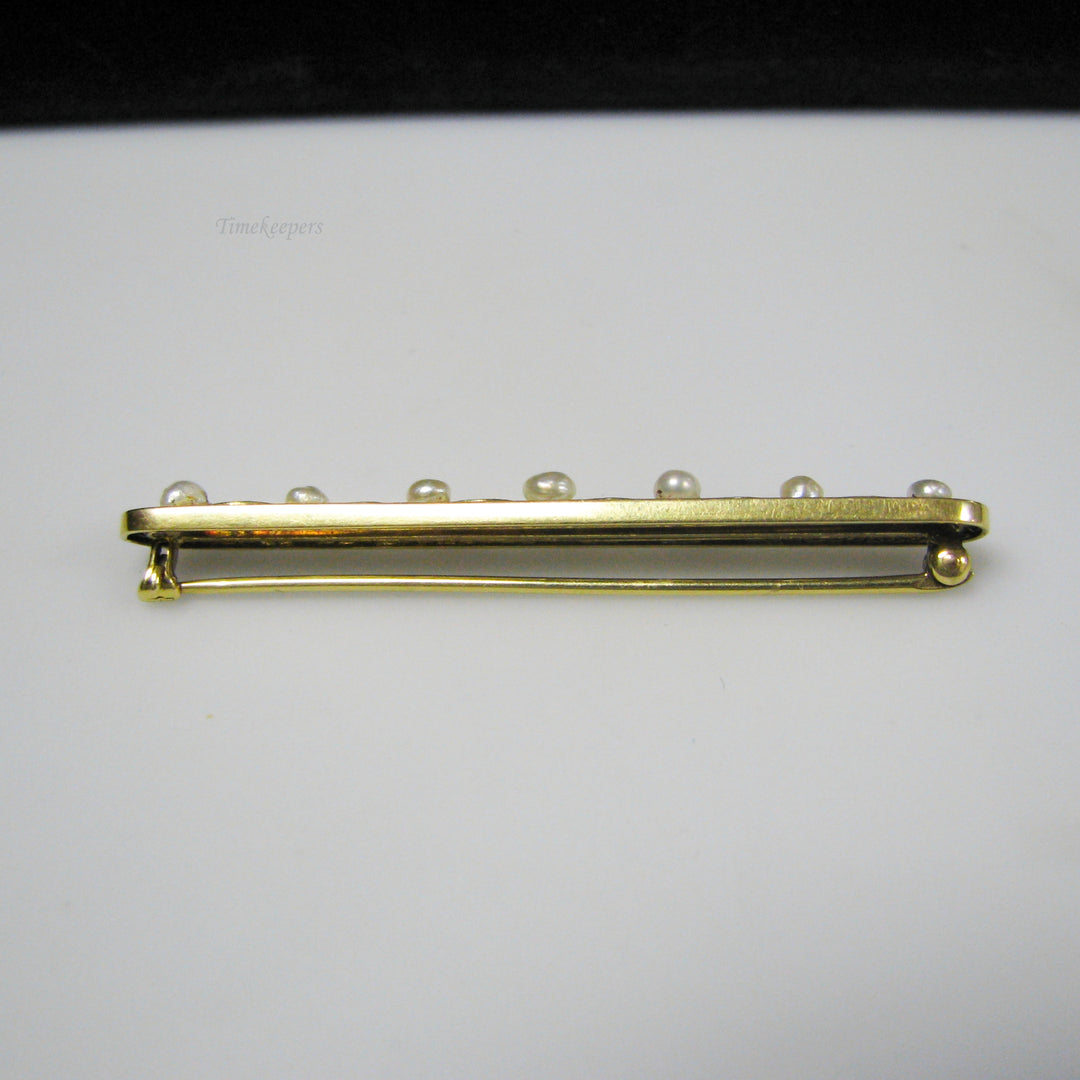 g039 Charming 14k Yellow Gold Enamel Pearl Brooch / Pin