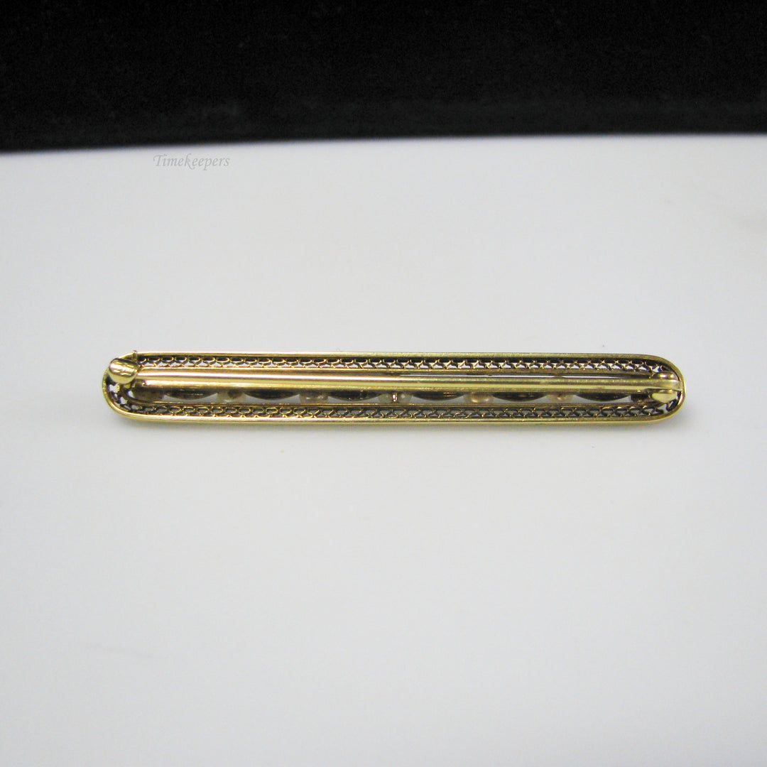 g039 Charming 14k Yellow Gold Enamel Pearl Brooch / Pin