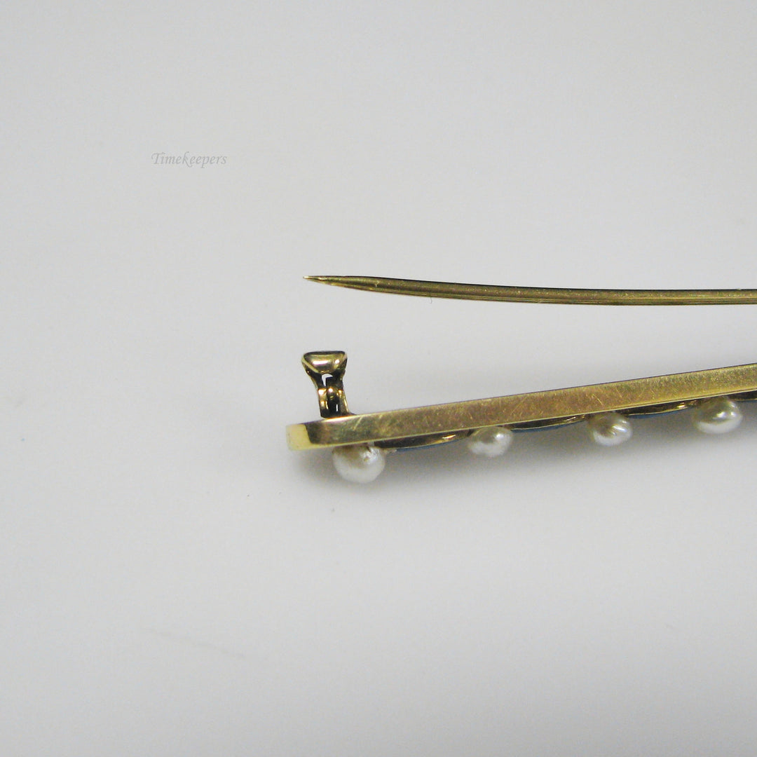 g039 Charming 14k Yellow Gold Enamel Pearl Brooch / Pin