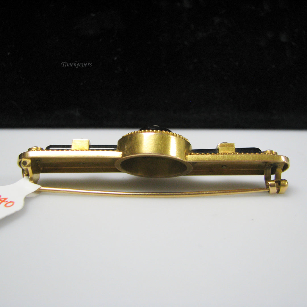 g040 Beautiful 14k Yellow Gold Onyx &amp; Pearl Brooch / Pin