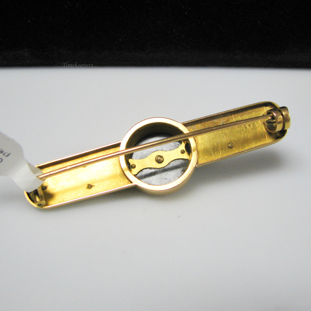 g040 Beautiful 14k Yellow Gold Onyx &amp; Pearl Brooch / Pin