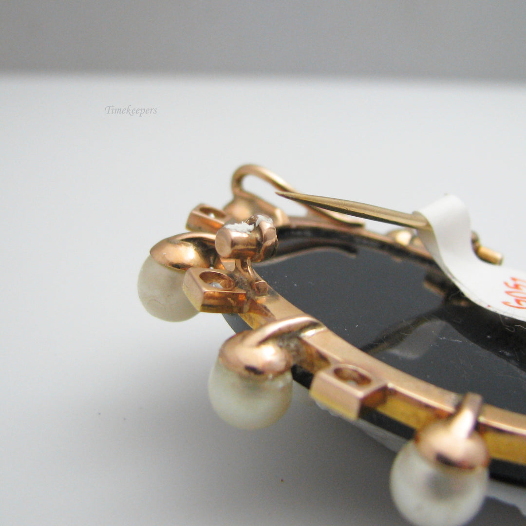 g052 Antique 10k Rose Gold Cameo Pearl &amp; Diamond Brooch