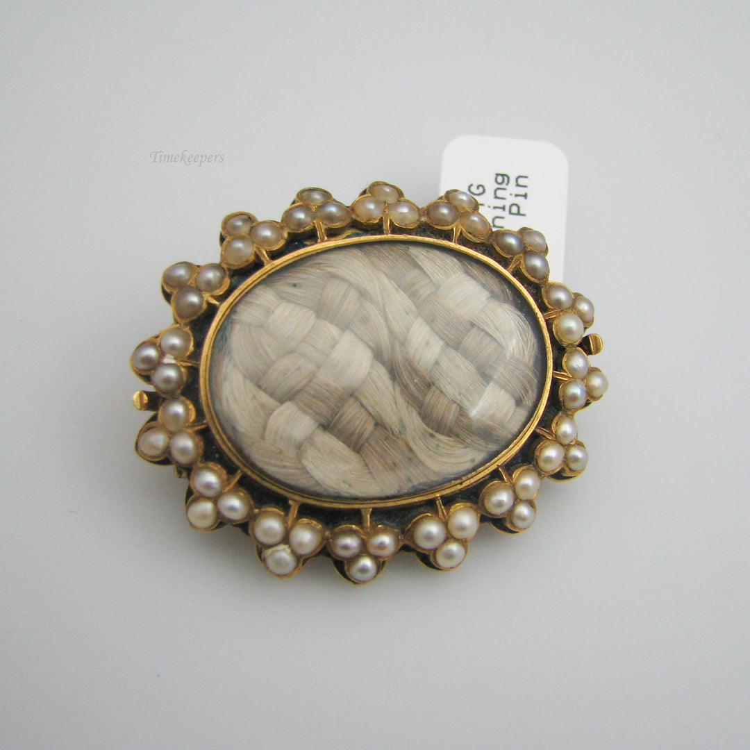 g068 14k Yellow Gold Hair Mourning Brooch / Pin