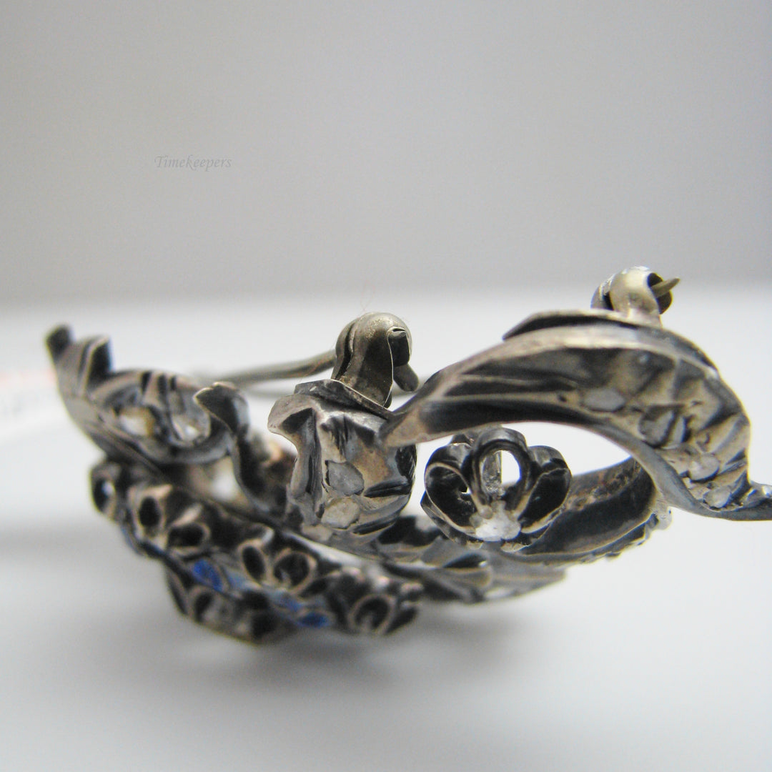 g069 Antique Georgian Sterling Silver Enamel Diamond Brooch