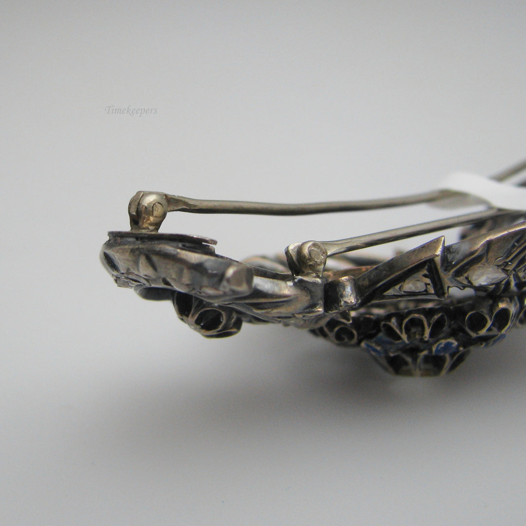 g069 Antique Georgian Sterling Silver Enamel Diamond Brooch