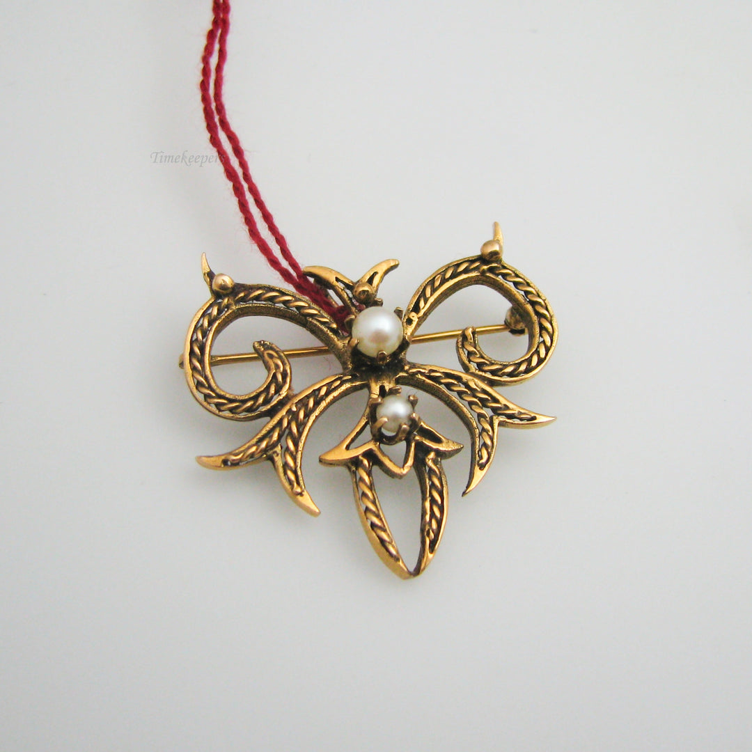 g072 Elegant 14k Yellow Gold Pearl Pendant Brooch