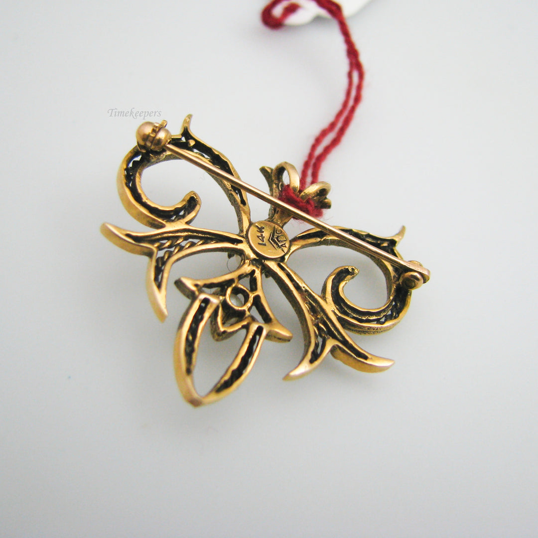 g072 Elegant 14k Yellow Gold Pearl Pendant Brooch