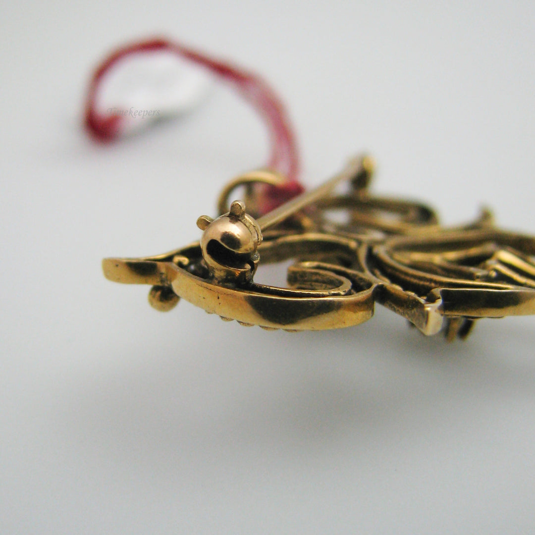 g072 Elegant 14k Yellow Gold Pearl Pendant Brooch