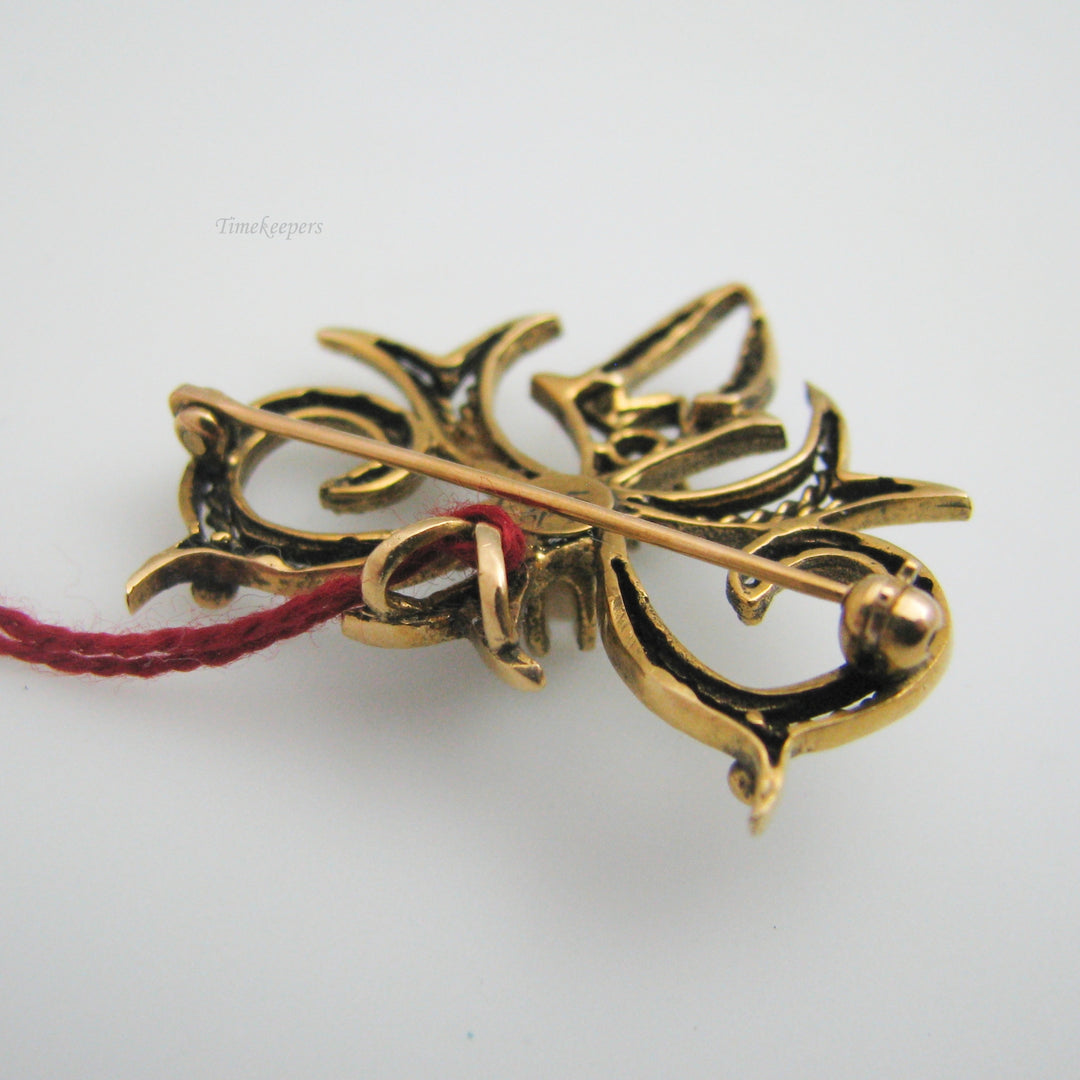 g072 Elegant 14k Yellow Gold Pearl Pendant Brooch