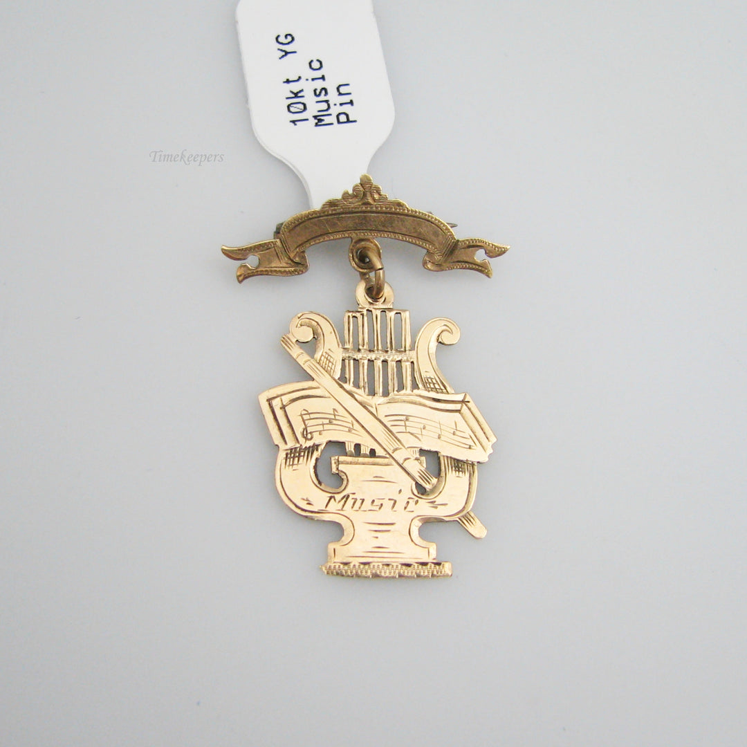 g079 Pretty 10k Yellow Gold Lyre Music Pin / Brooch