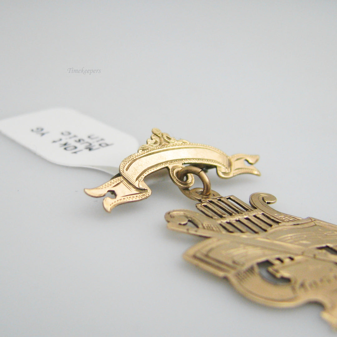 g079 Pretty 10k Yellow Gold Lyre Music Pin / Brooch