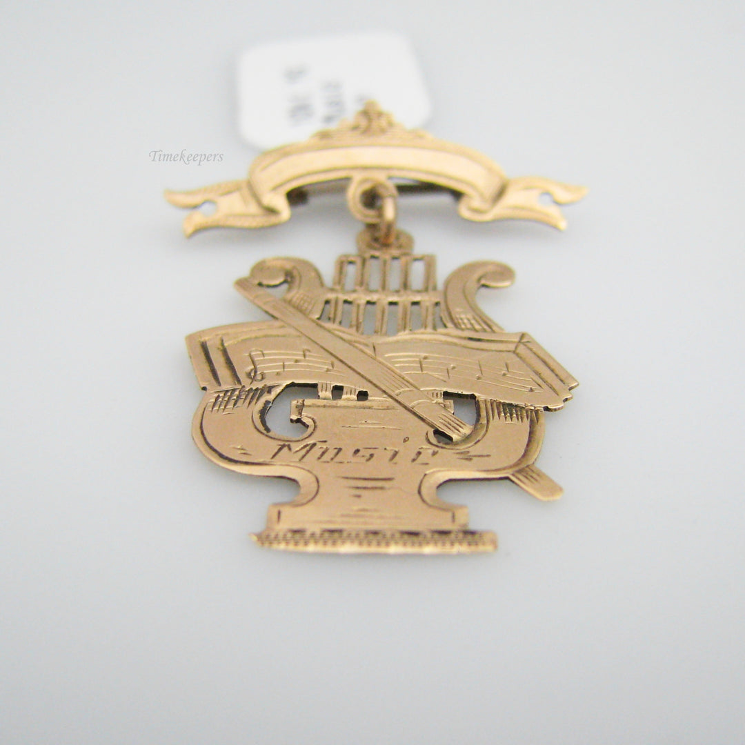 g079 Pretty 10k Yellow Gold Lyre Music Pin / Brooch