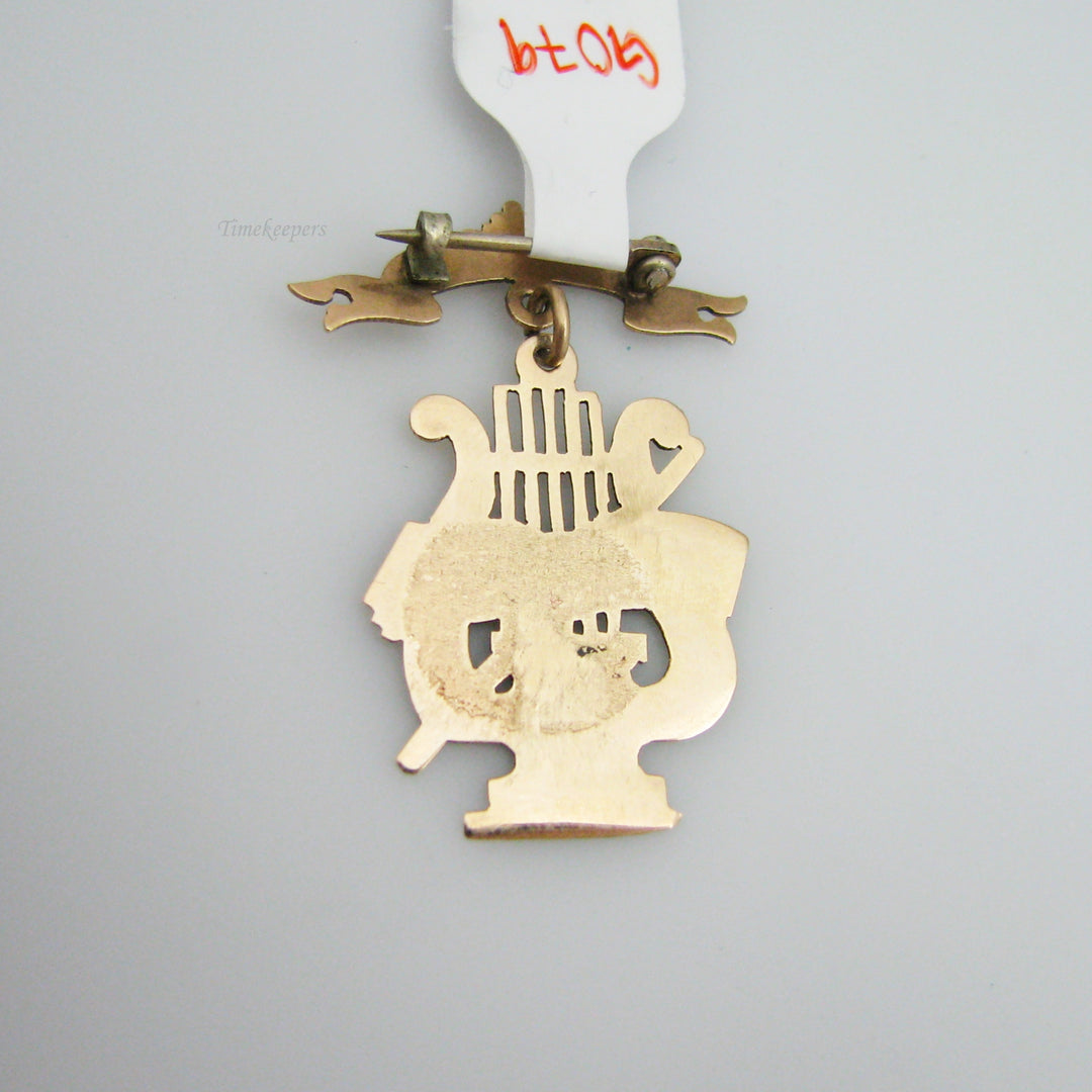 g079 Pretty 10k Yellow Gold Lyre Music Pin / Brooch