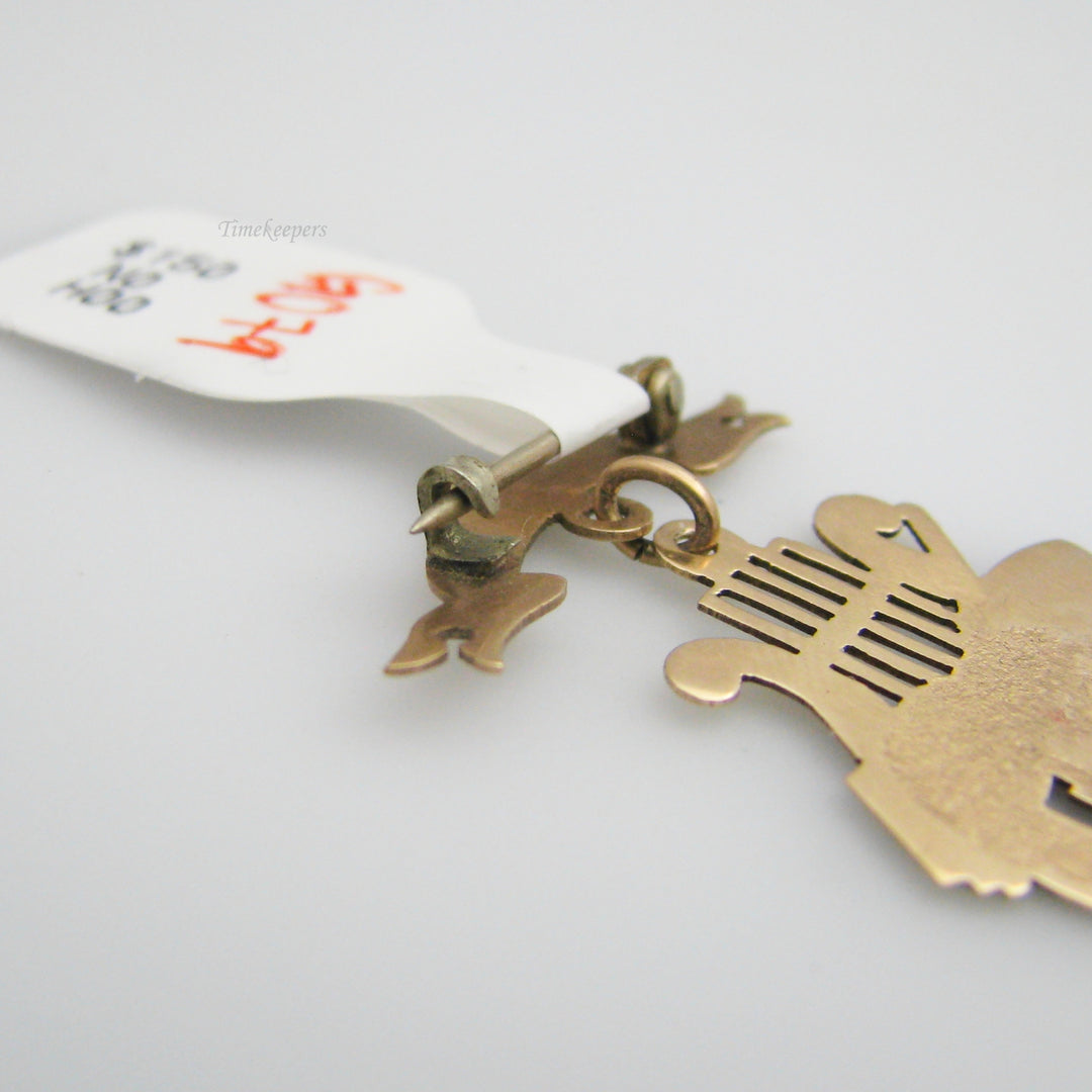 g079 Pretty 10k Yellow Gold Lyre Music Pin / Brooch