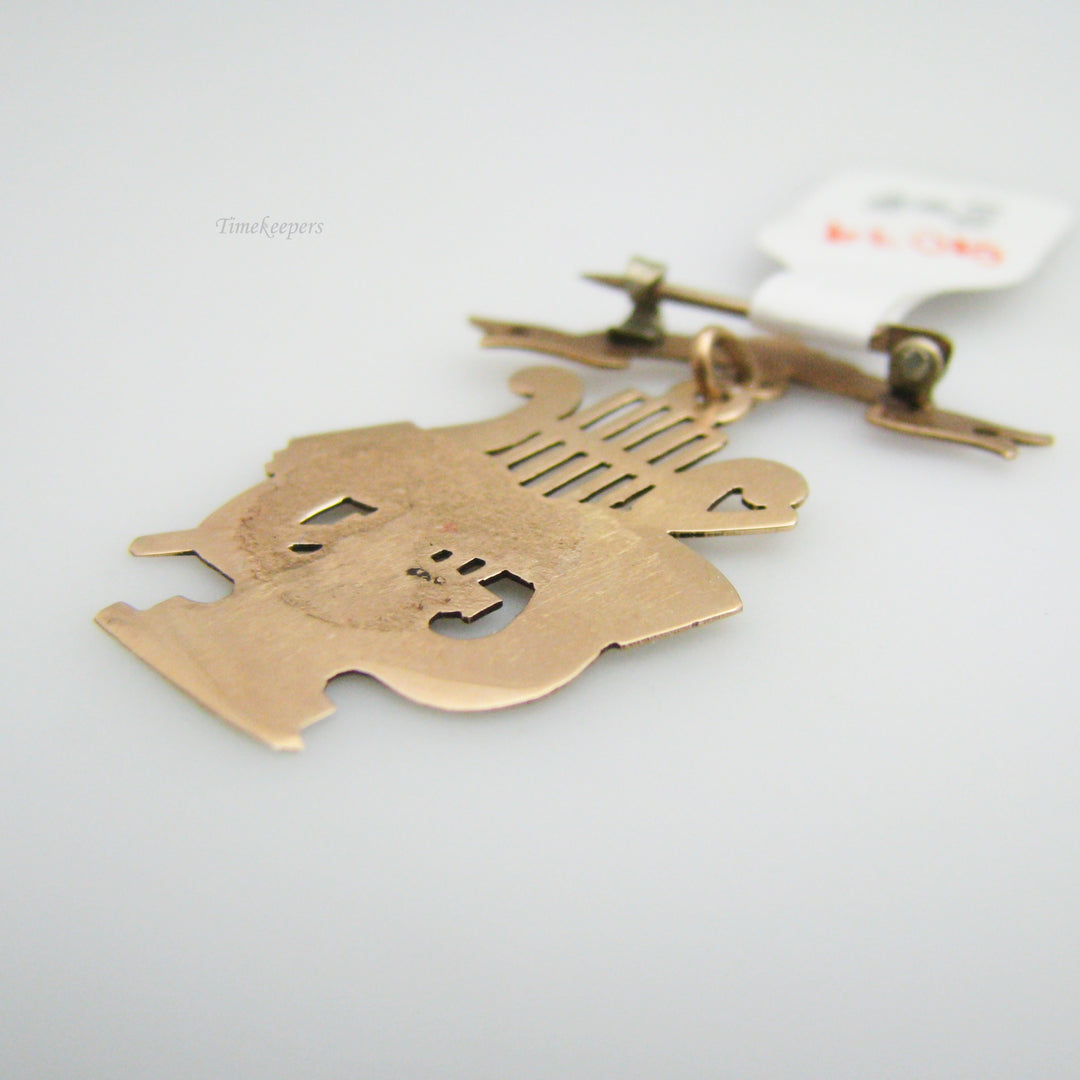 g079 Pretty 10k Yellow Gold Lyre Music Pin / Brooch