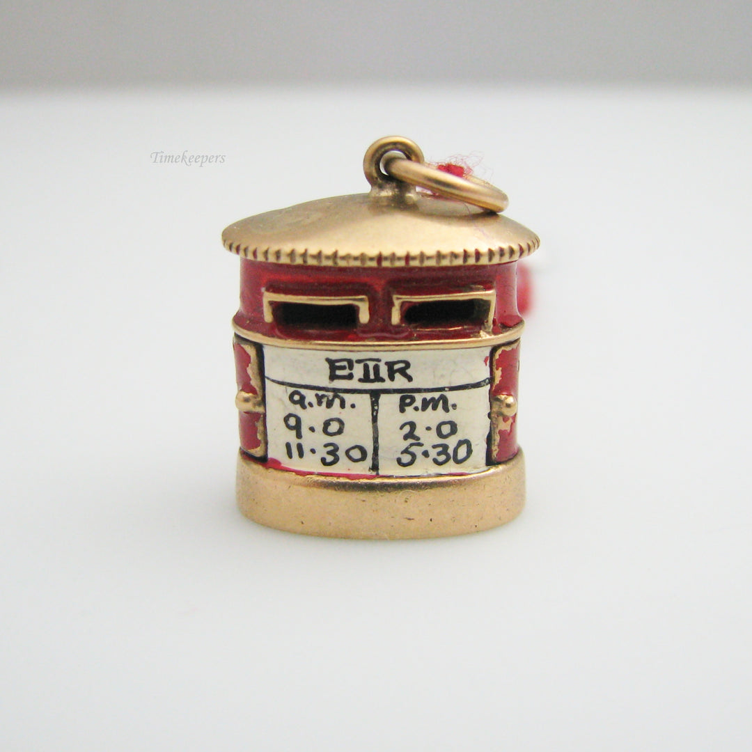 g080 Antique 9k Yellow Gold Train Station Pendant