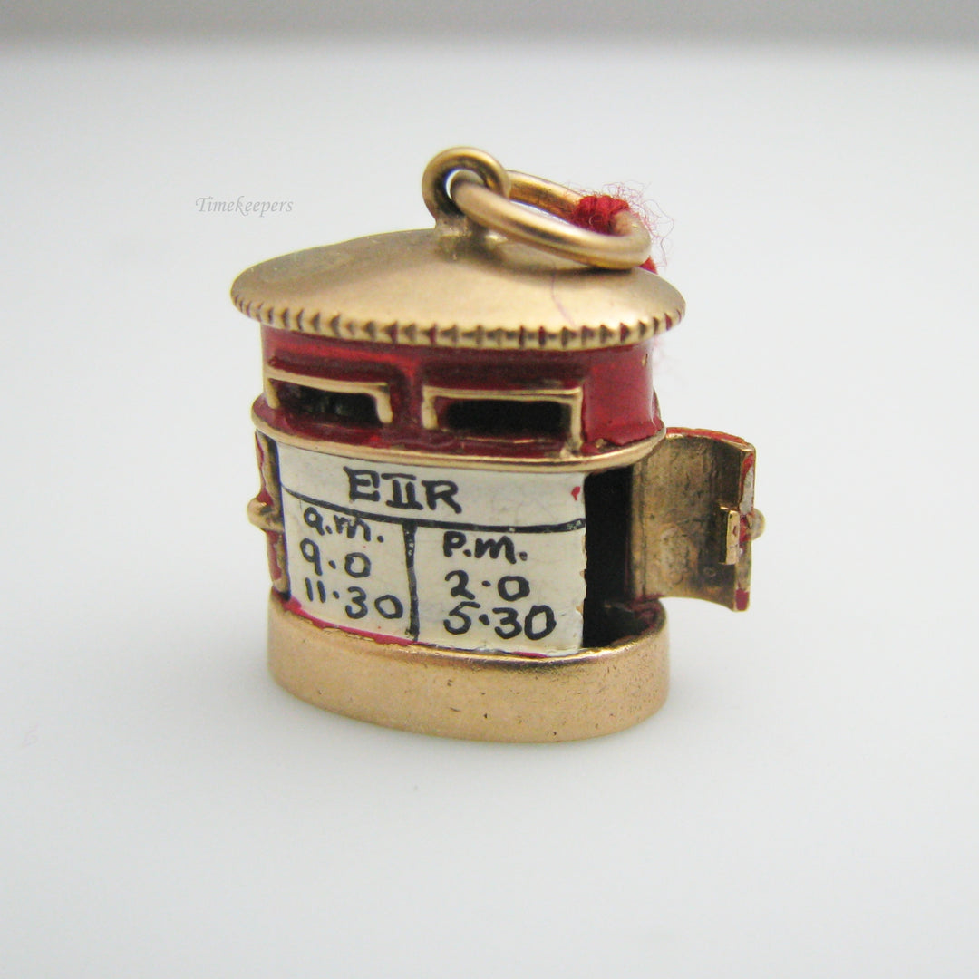 g080 Antique 9k Yellow Gold Train Station Pendant