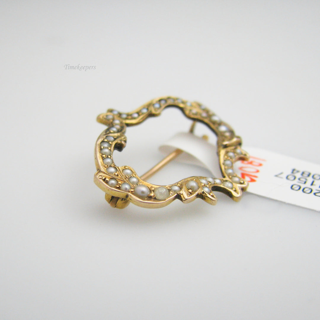 g081 Elegant 10k Yellow Gold Seed Pearl Pin / Brooch