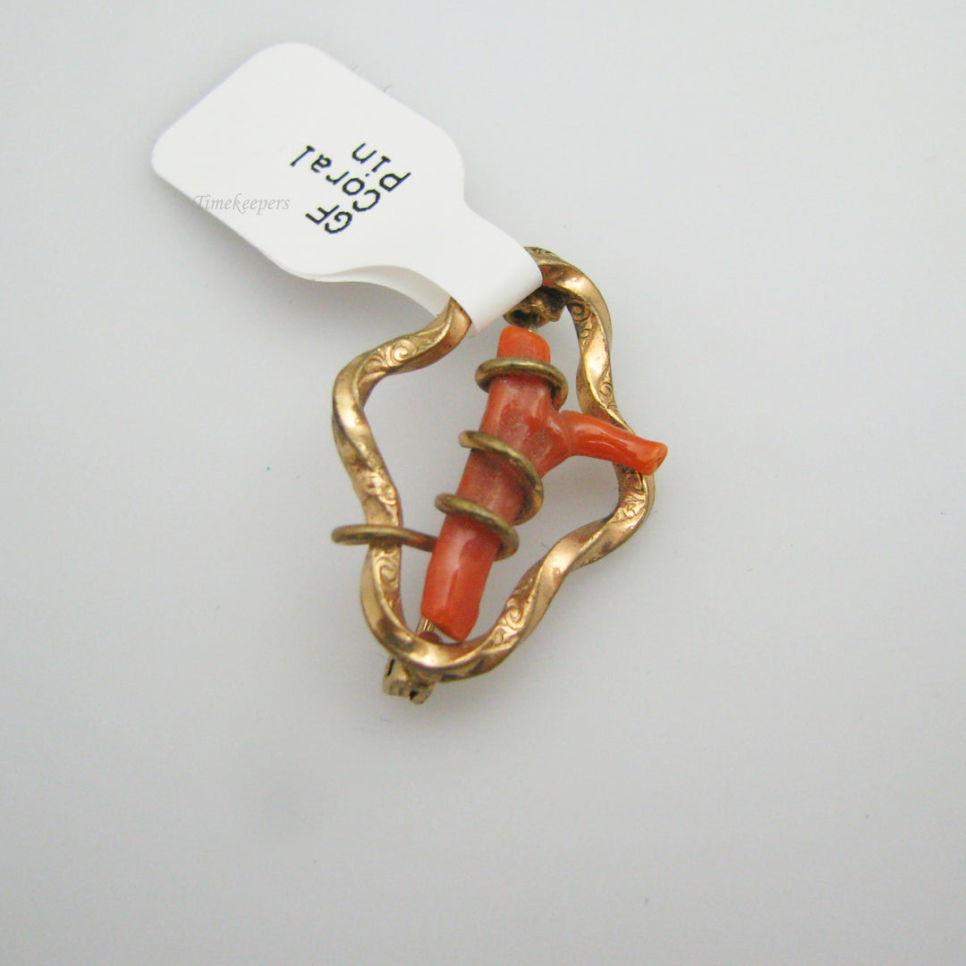 g084 Unique Gold Filled Coral Pin