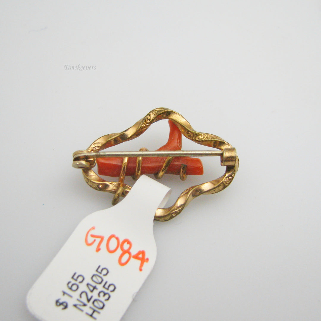 g084 Unique Gold Filled Coral Pin