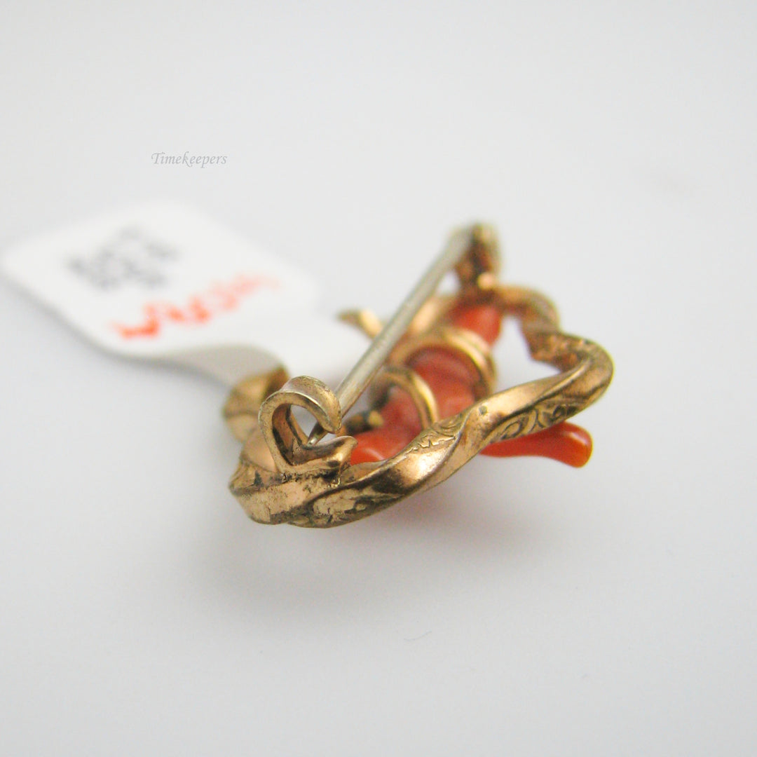 g084 Unique Gold Filled Coral Pin