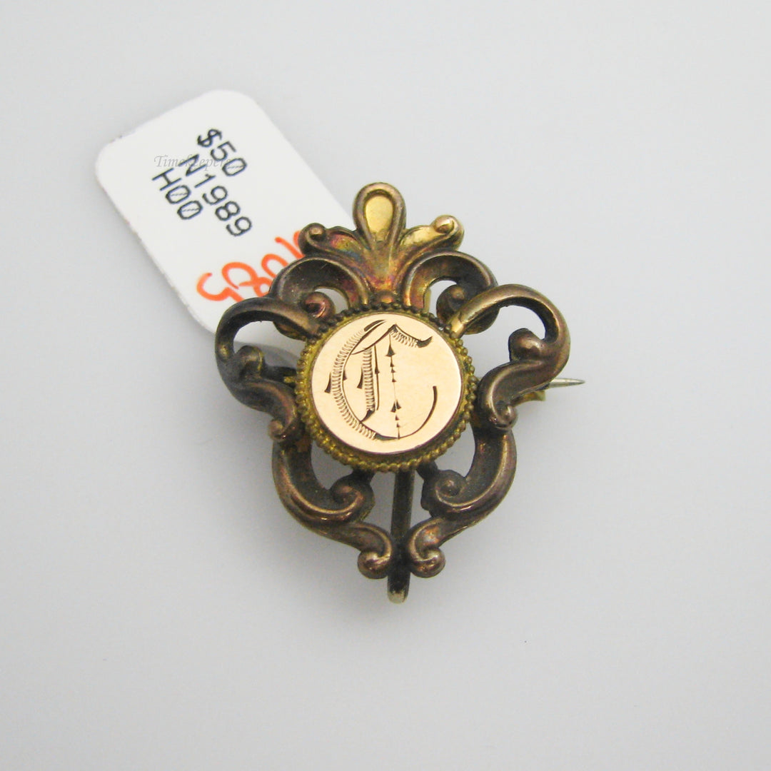 g085 Gold Filled Engraved Watch Holder Pin / Brooch