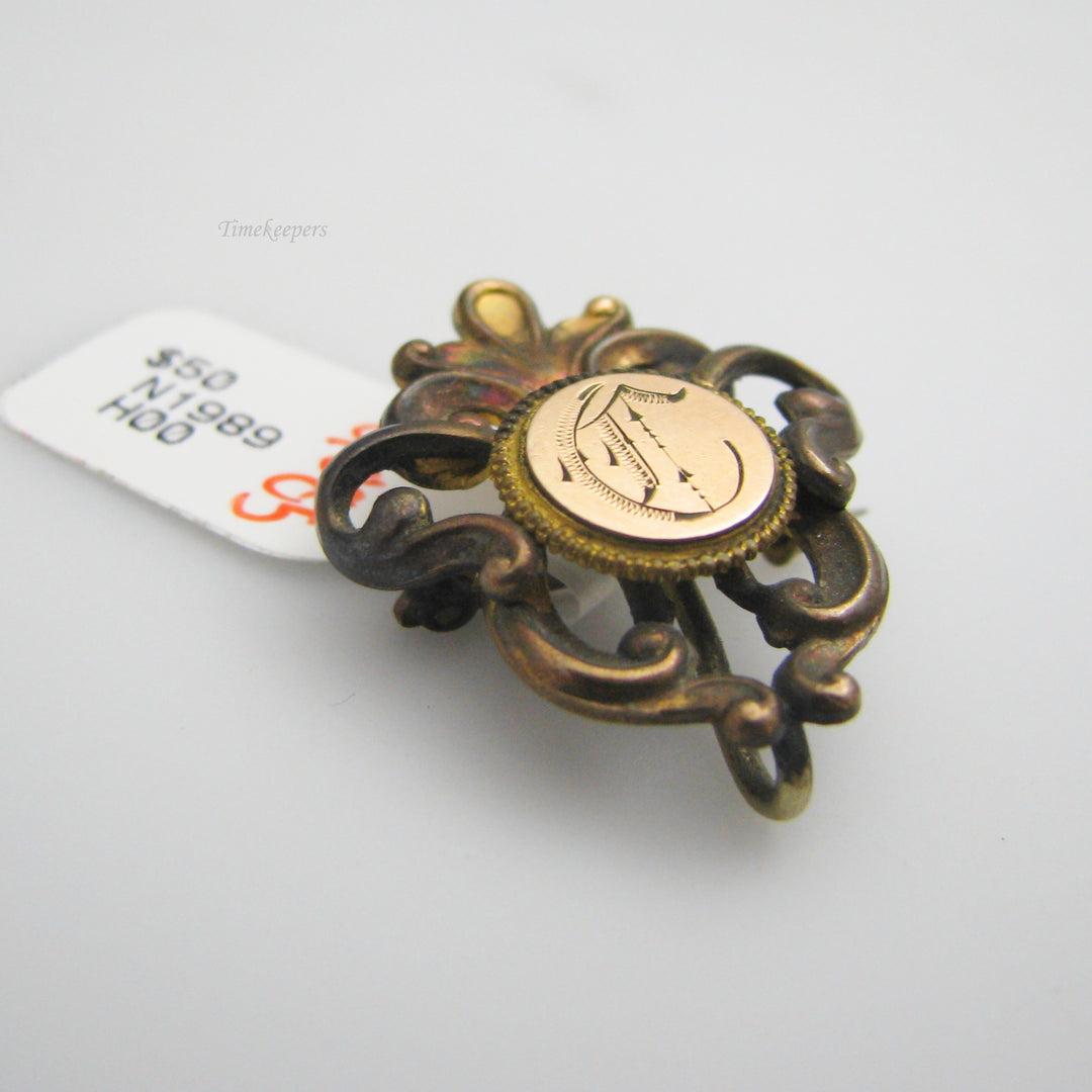 g085 Gold Filled Engraved Watch Holder Pin / Brooch