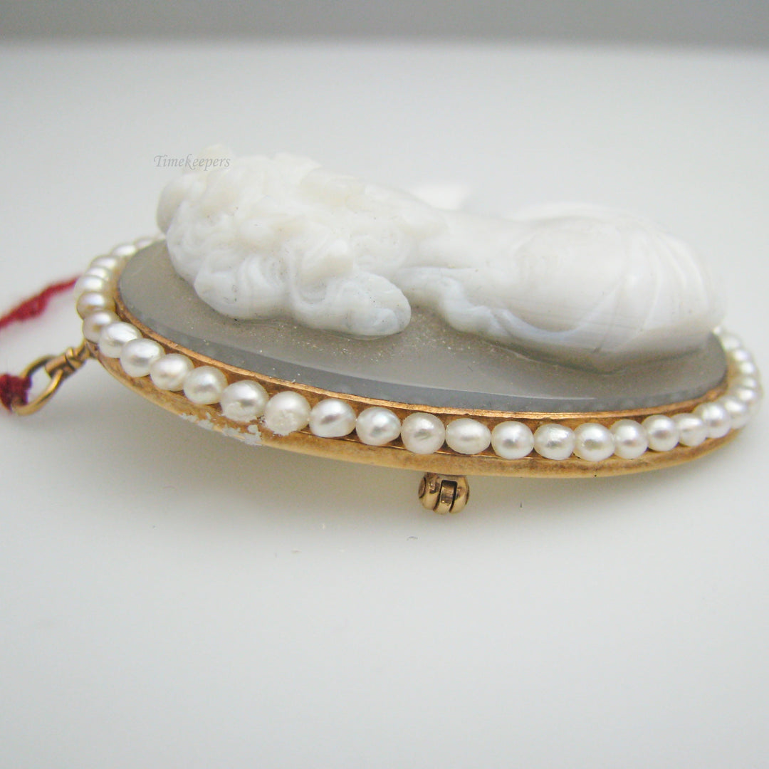g087 Beautiful 14k Yellow Gold Pearl Cameo Brooch