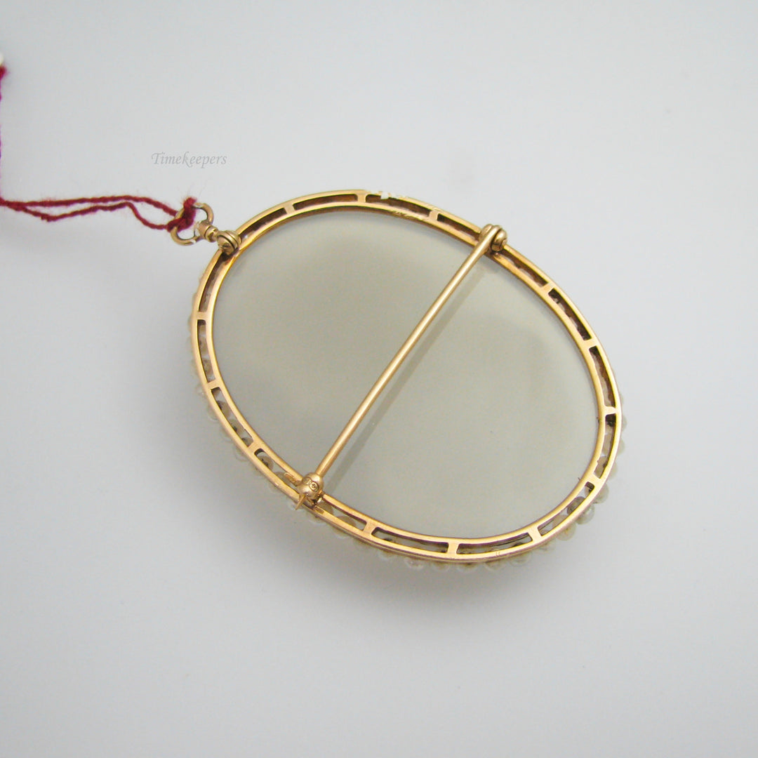 g087 Beautiful 14k Yellow Gold Pearl Cameo Brooch