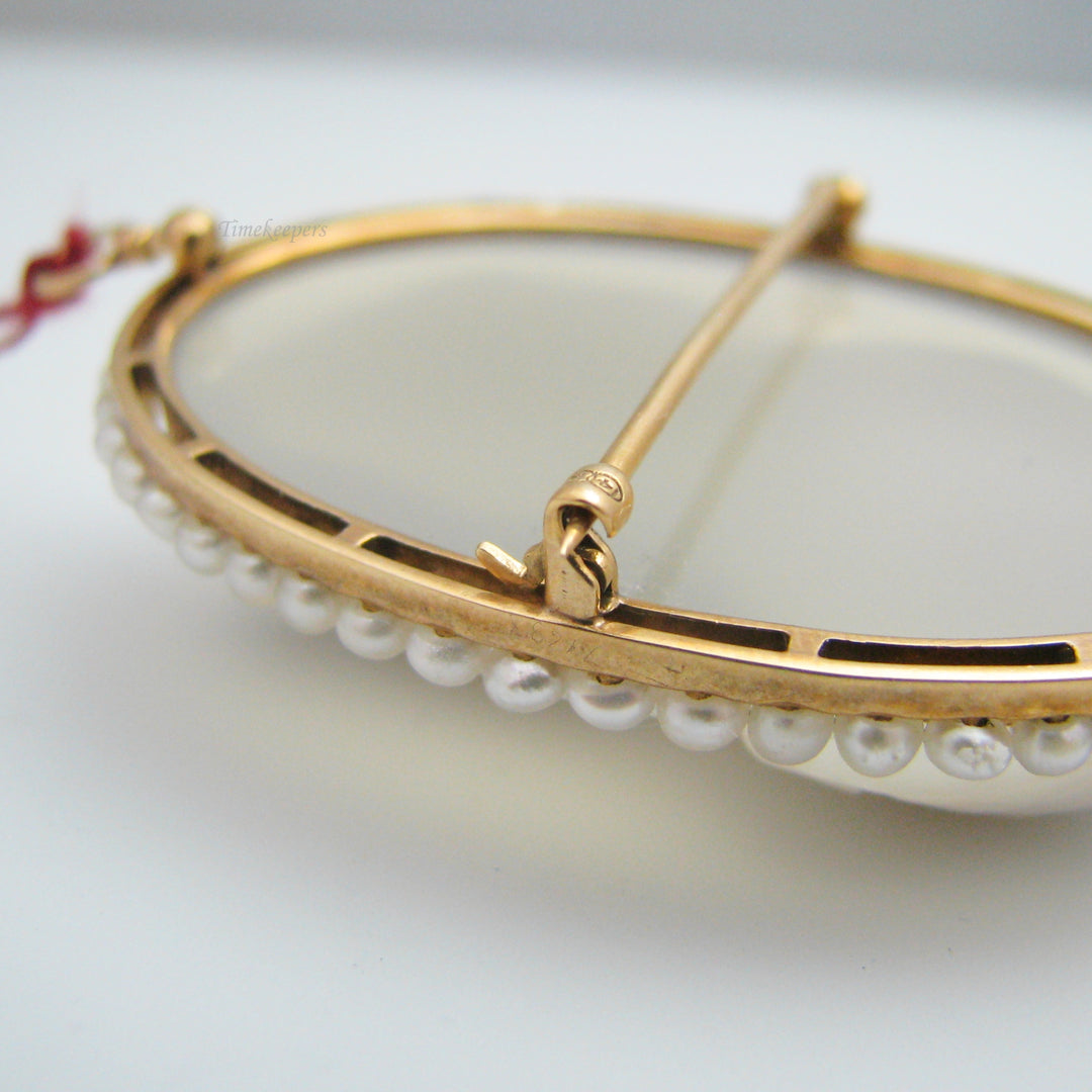 g087 Beautiful 14k Yellow Gold Pearl Cameo Brooch