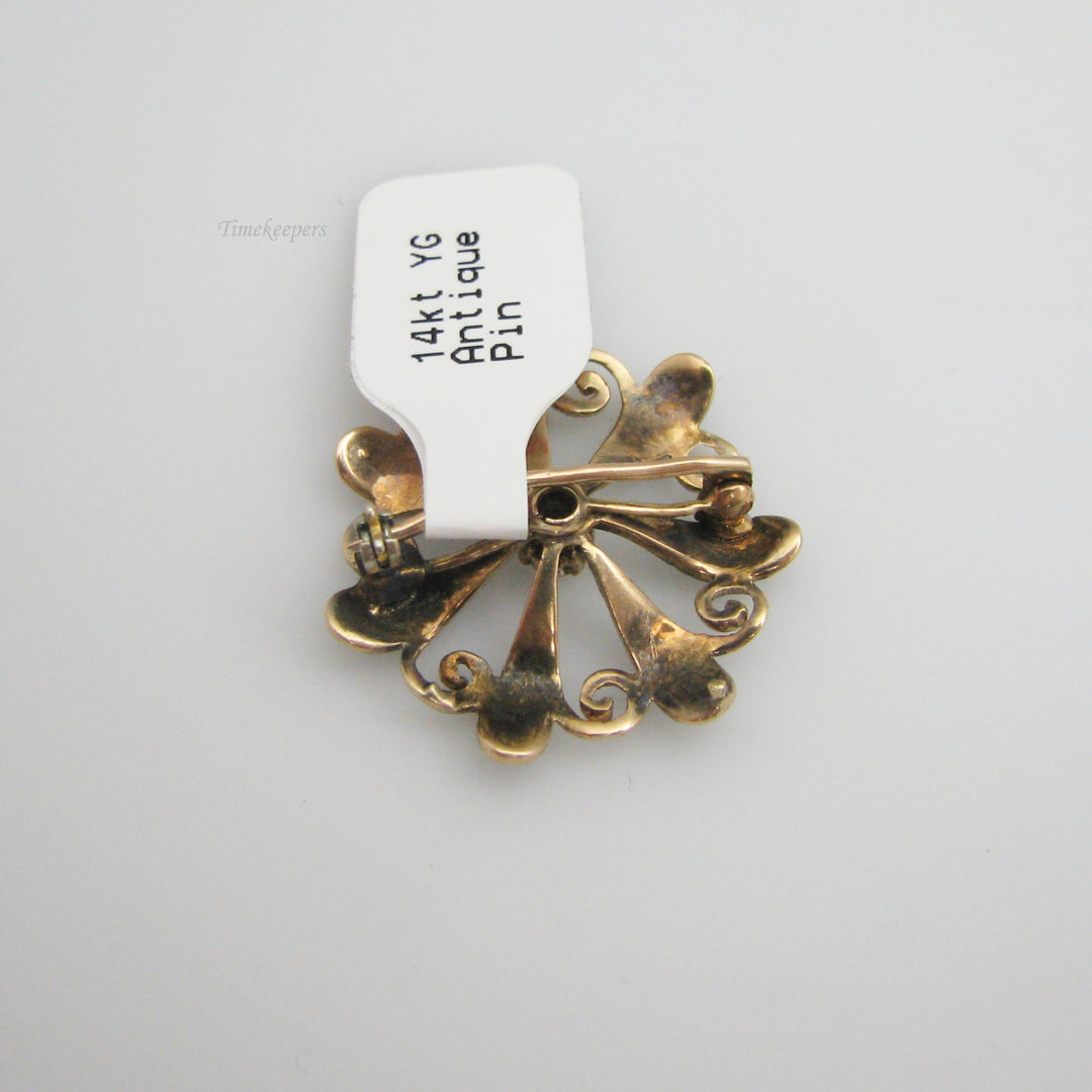 g089 14k Yellow Gold Flower Seed Pearl &amp; Diamond Pin / Brooch