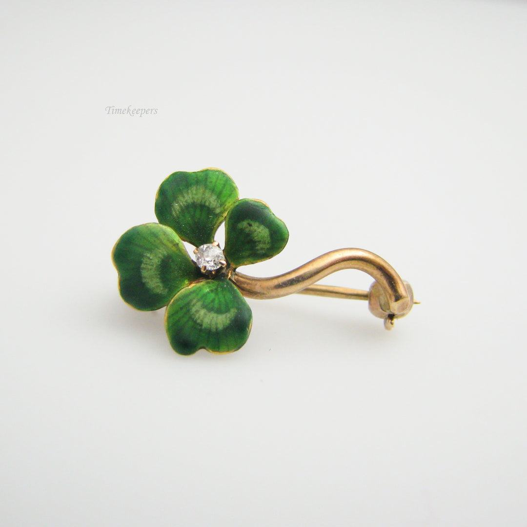 g094 14k Yellow Gold Clover Pearl Diamond Earring &amp; Pin Set