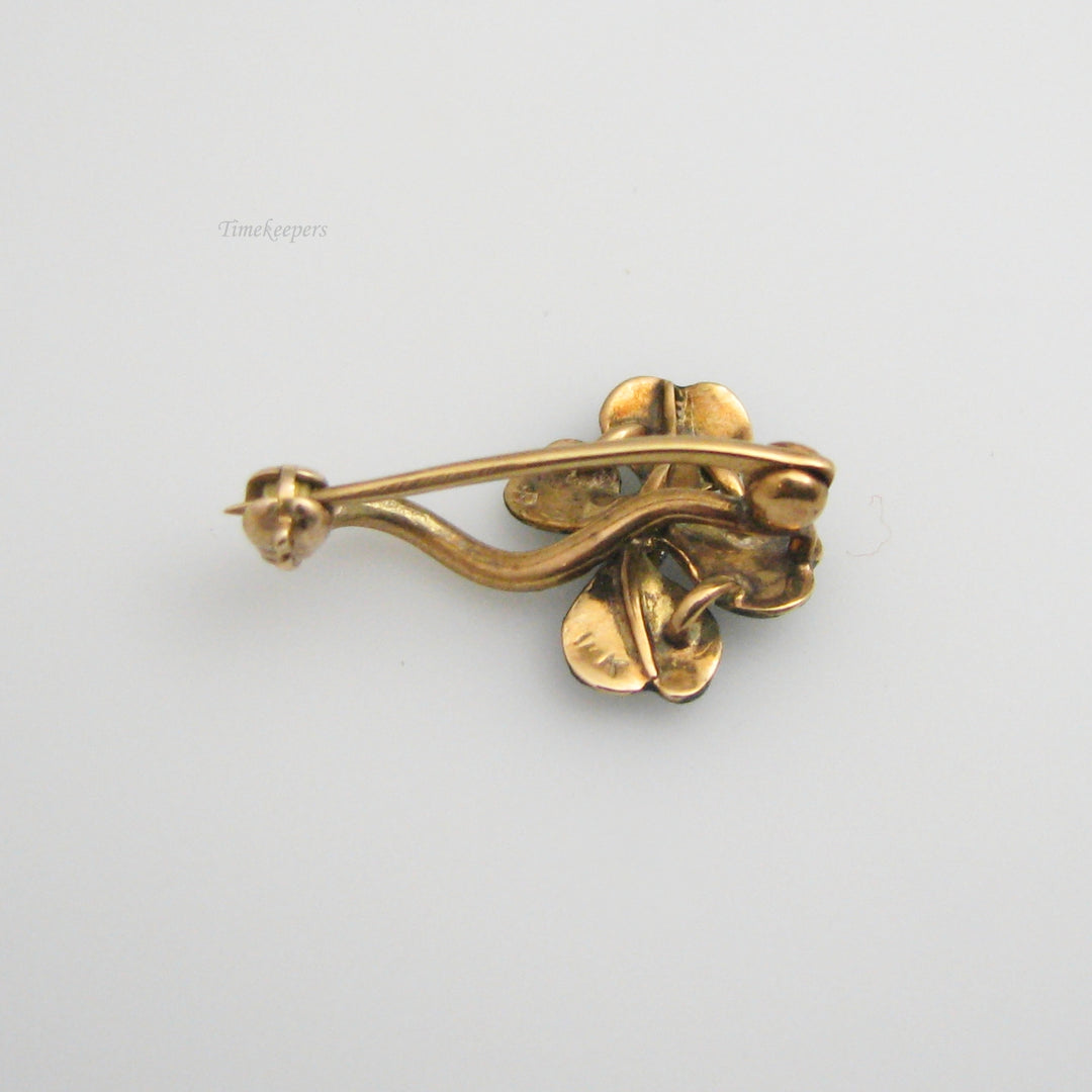 g094 14k Yellow Gold Clover Pearl Diamond Earring &amp; Pin Set