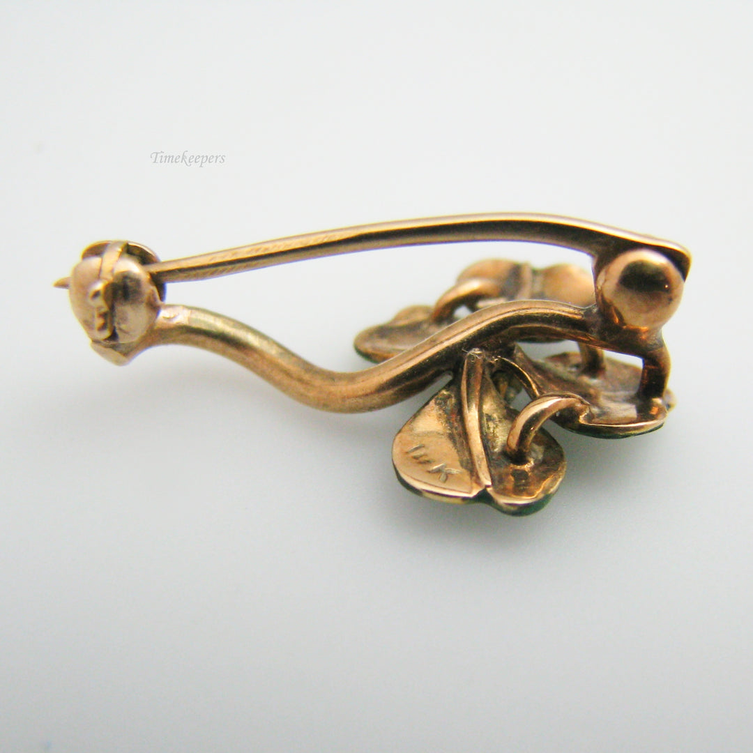 g094 14k Yellow Gold Clover Pearl Diamond Earring &amp; Pin Set