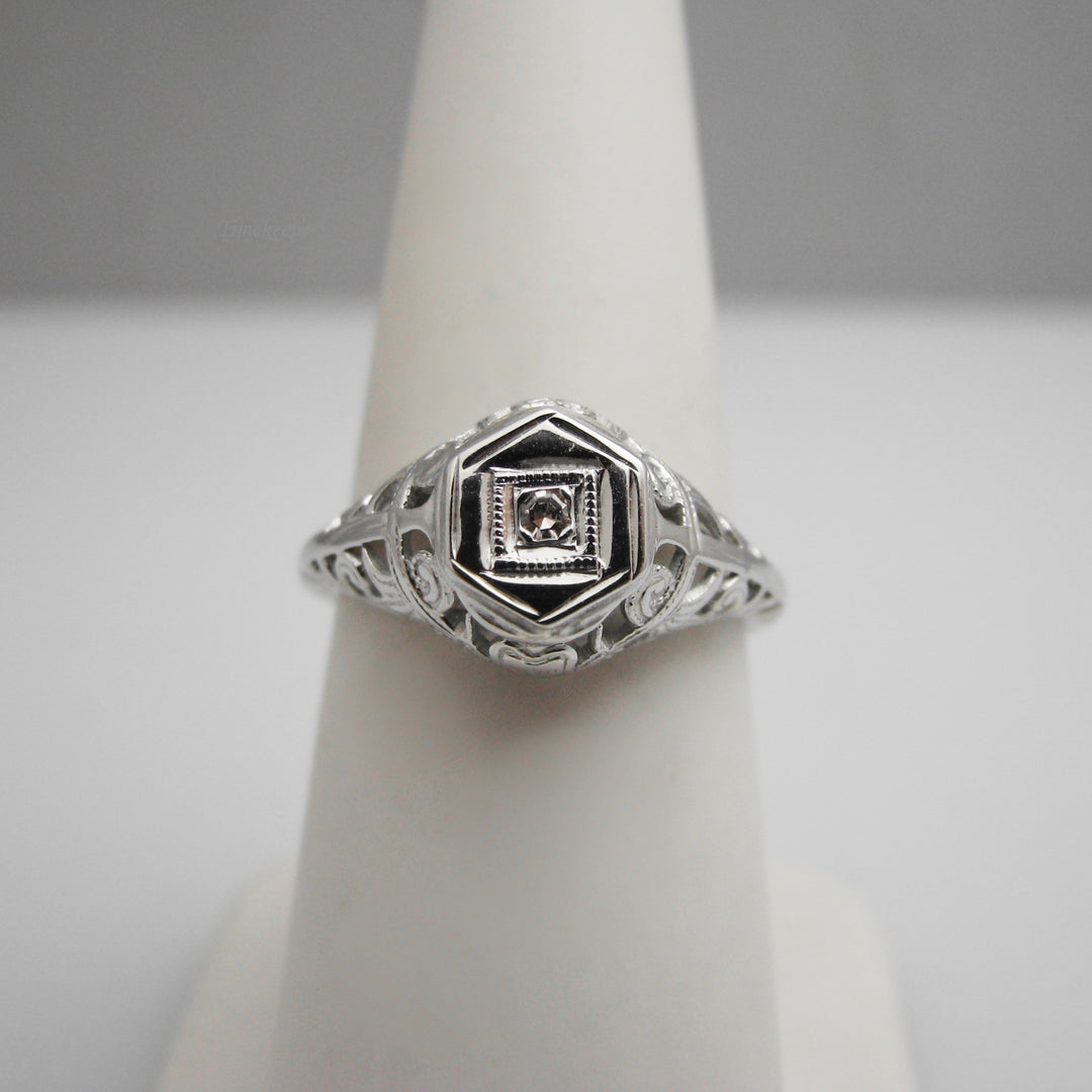 g137 Ornate 14k White Gold Diamond Engagement Ring