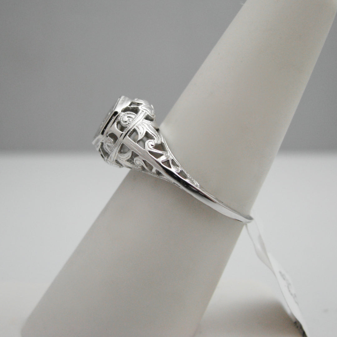 g137 Ornate 14k White Gold Diamond Engagement Ring