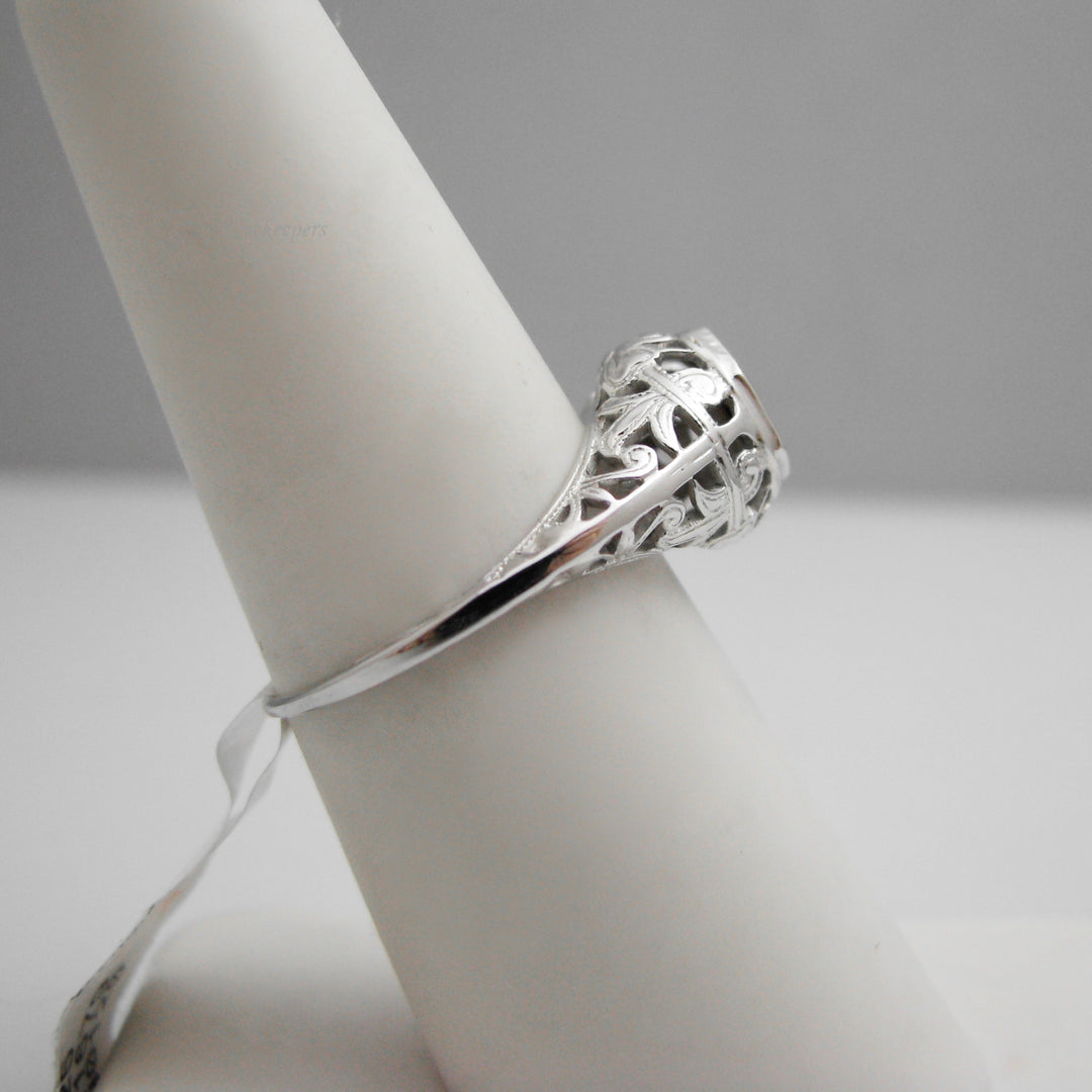 g137 Ornate 14k White Gold Diamond Engagement Ring