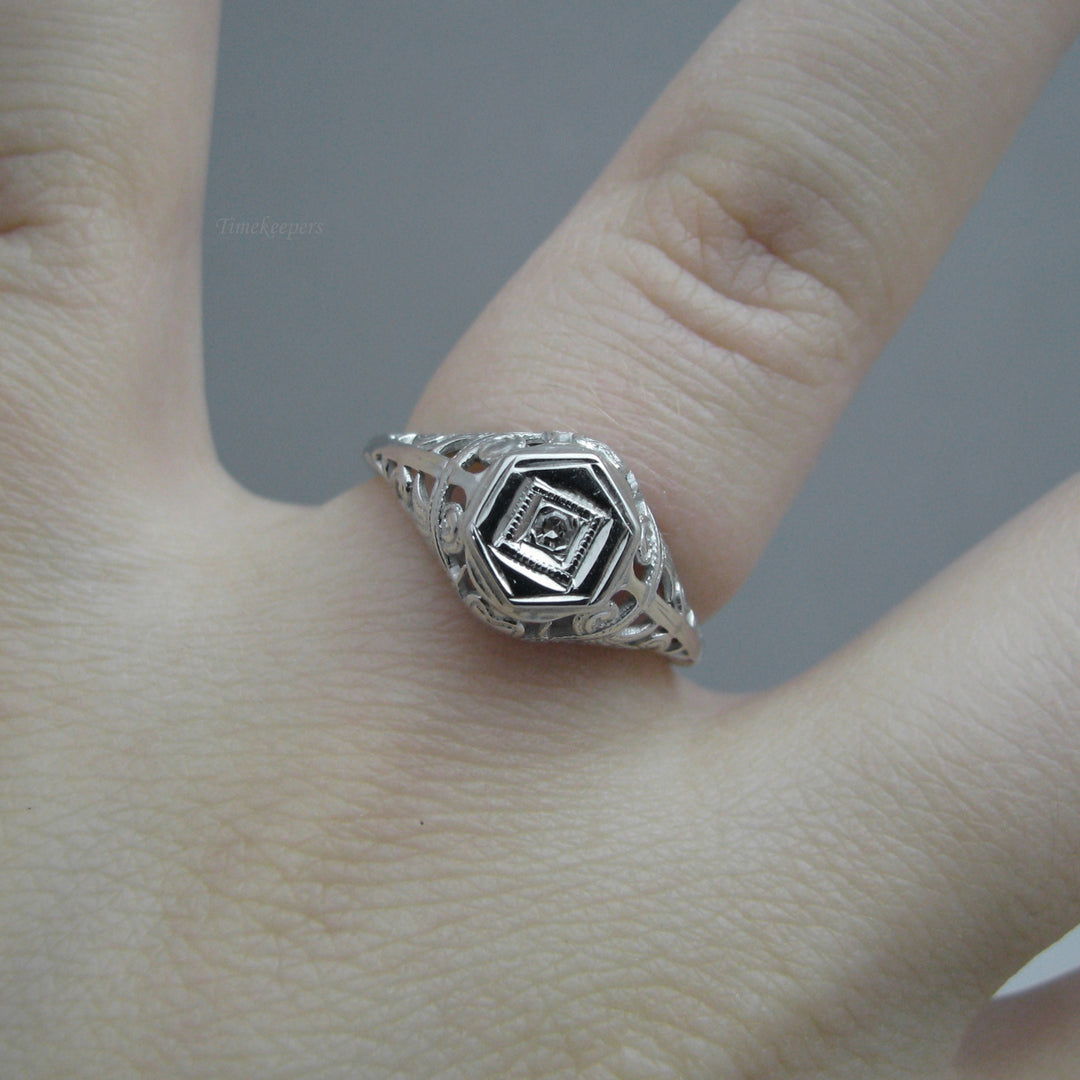 g137 Ornate 14k White Gold Diamond Engagement Ring