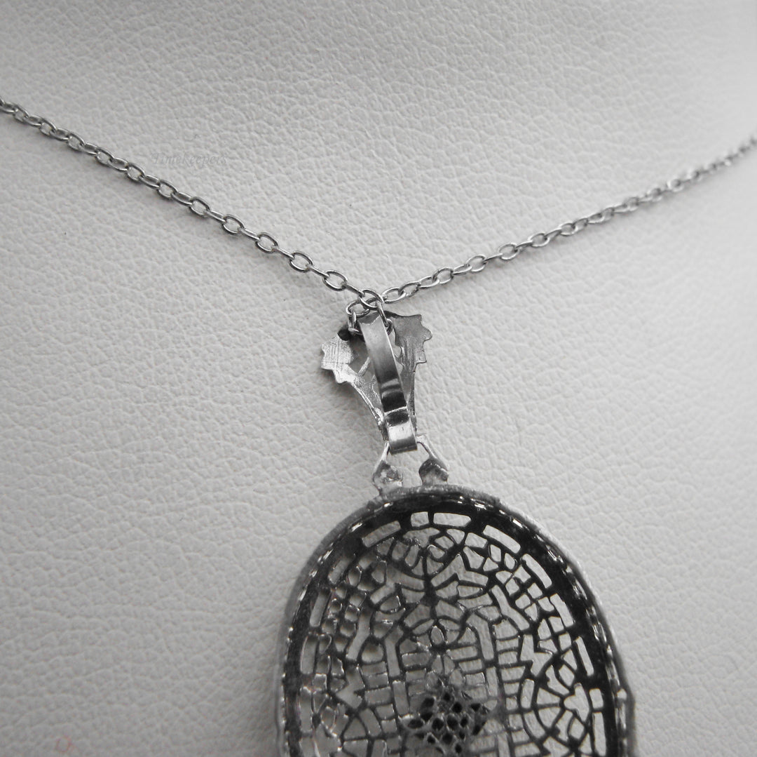g139 Elegant Sterling Silver Antique CZ Filigree Pendant On 18" Chain