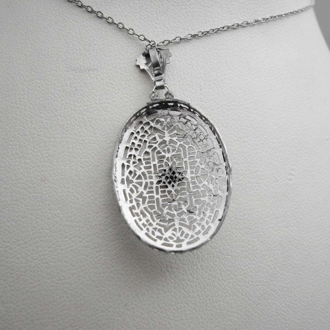 g139 Elegant Sterling Silver Antique CZ Filigree Pendant On 18" Chain