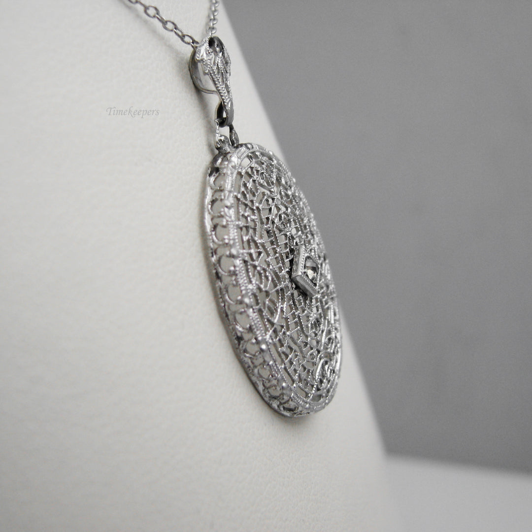 g139 Elegant Sterling Silver Antique CZ Filigree Pendant On 18" Chain
