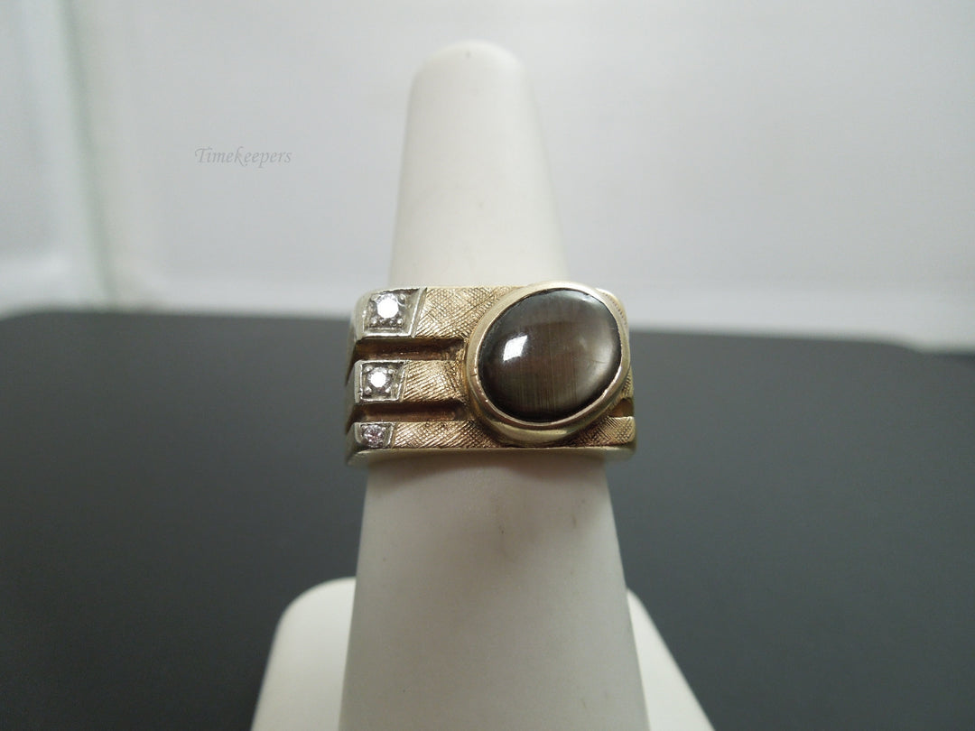 g479 Unique 14kt Yellow Gold Ring with Diamonds and a Black Sapphire Stone