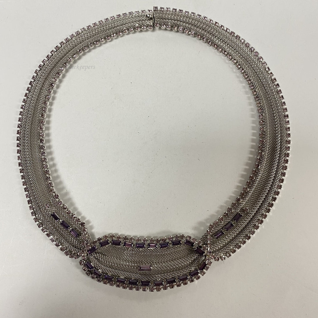 j945 Vintage Stunning Sterling Silver Mesh Designer Necklace Lilac Stone by Hobe